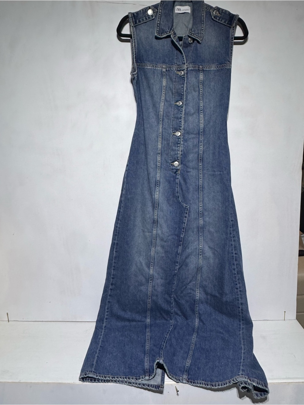 Zara Maxi Denim Dress with Cut Outs in Small